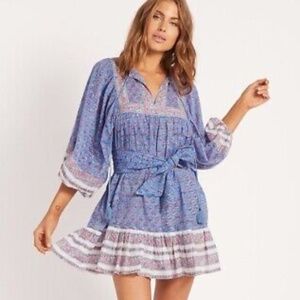 Cleobella Magdalena Mini Dress Lotus Block Print with Waist Tie (XS)